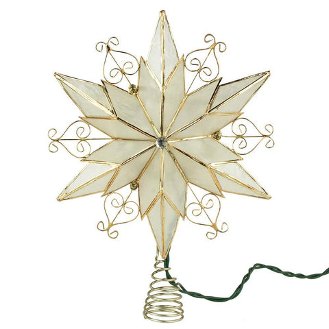 Scroll Capiz Star Gold Chrsitmas Tree Topper Light Set, Warm White 11-Inch