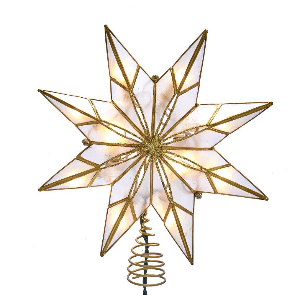 Gold Edge 8-Point Capiz Star Christmas Tree Topper, Warm White, 8-1/2-Inch