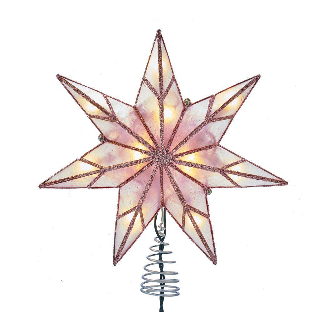 Glittered Edge 7-Point Capiz Star Christmas Tree Topper, Pink, 9-Inch