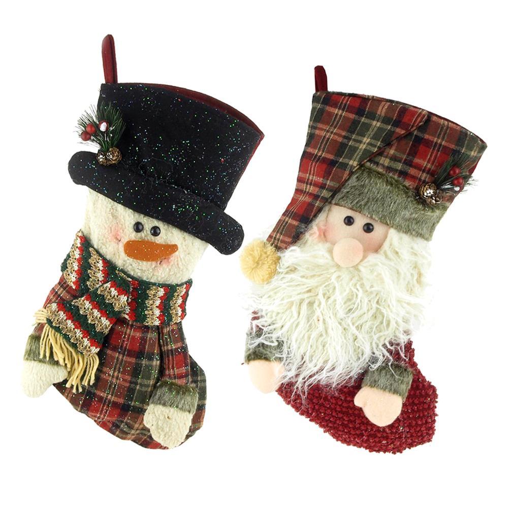 Christmas Santa & Snowman 3D Stocking, 16-Inch, 2-Piece