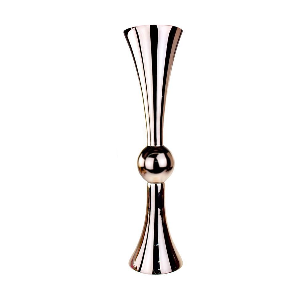 Metallic Ball Trumpet Glass Vase, Rose Gold, 30-Inch