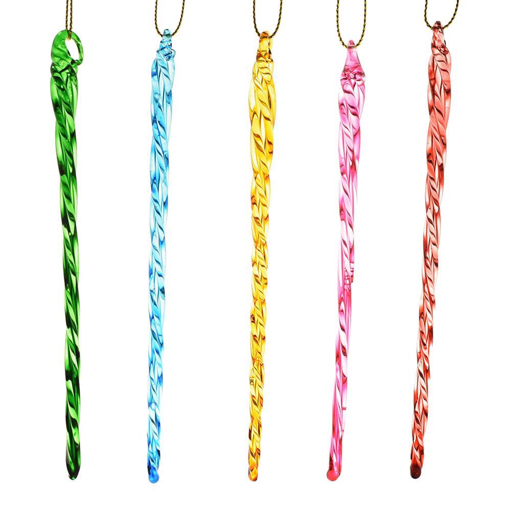 Twisted Glass Icicle Christmas Ornaments, Multicolor, 5-1/4-Inch, 12-Count