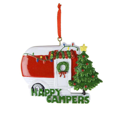 Happy Campers Resin Ornament, Red/White/Green, 3-1/2-Inch