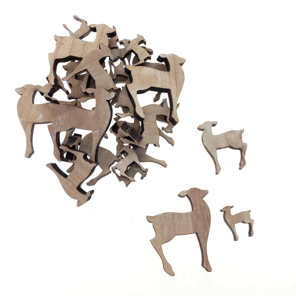 Christmas Deer Wooden Cutouts, 3 Sizes, 30-Piece