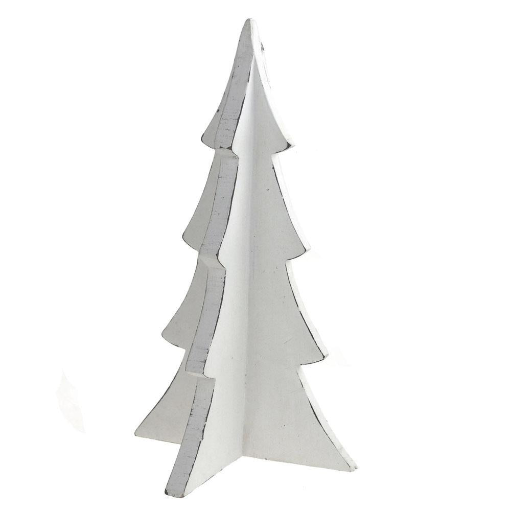 Wooden Christmas Tree Stand Ornament, White, 10-Inch