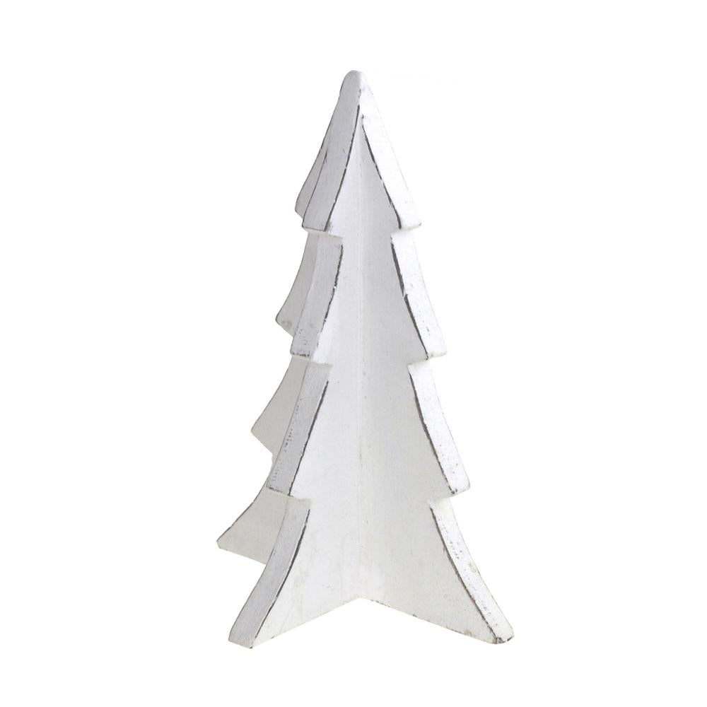 Wooden Christmas Tree Stand Ornament, White, 8-Inch