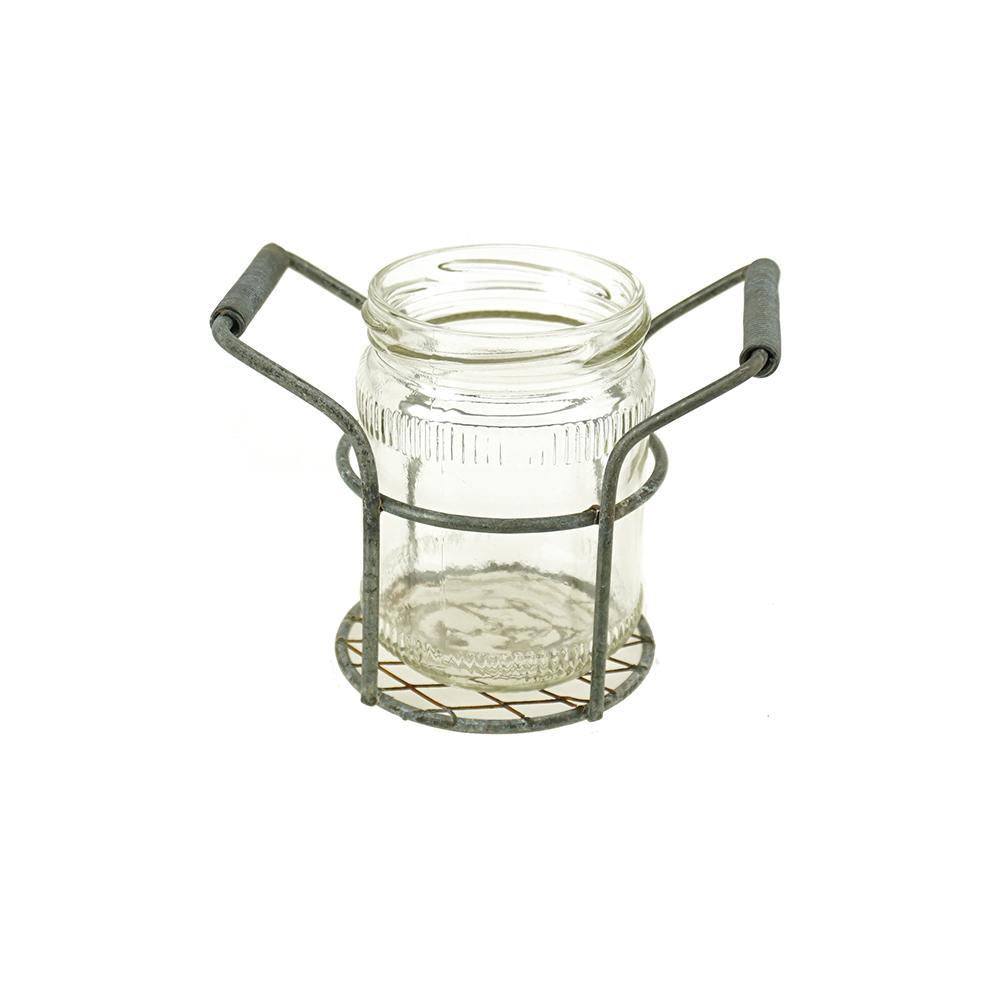Metal Single Jar Holder with Side Handles and Jar, 5-Inch