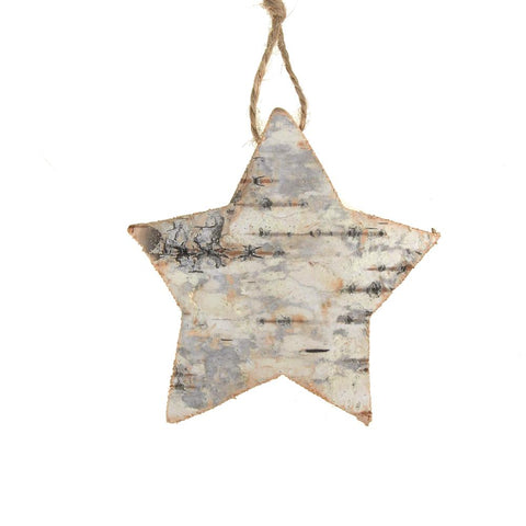 Carved Birch Star Hanging Christmas Tree Ornament, Natural, 3-Inch