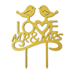 Mr. & Mrs. Love Birds Glitter Wedding Cake Topper, 7-1/2-Inch
