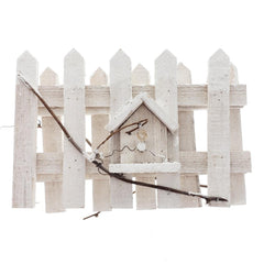 Christmas Snowed Wood Picket Fence Decoration, White, 20-Inch x 8-Inch