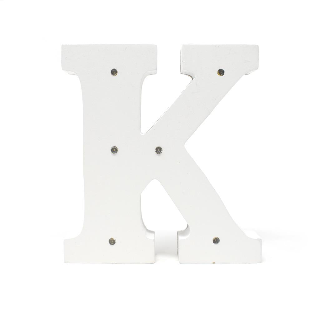 LED Wood Letter K, White, 6-1/4-Inch