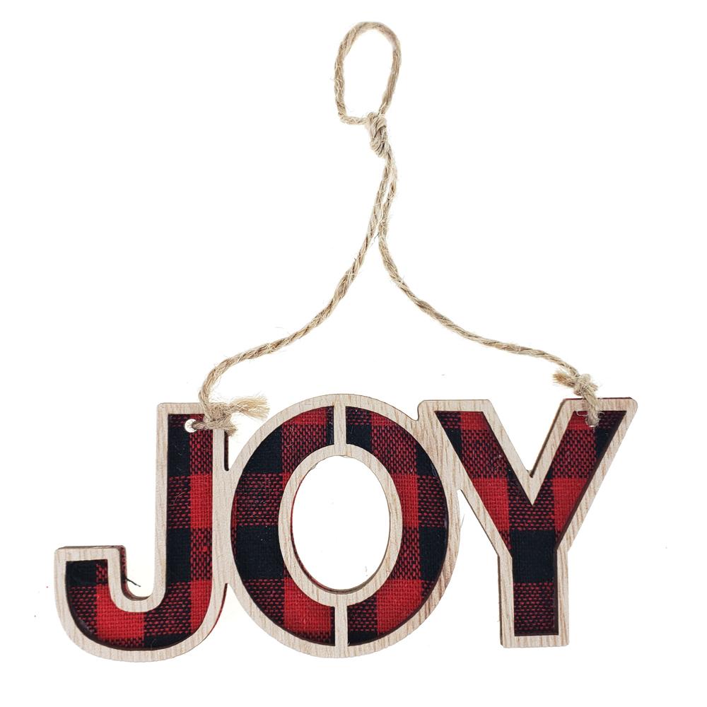 Wooden Buffalo "JOY" Christmas Ornament, 5-Inch