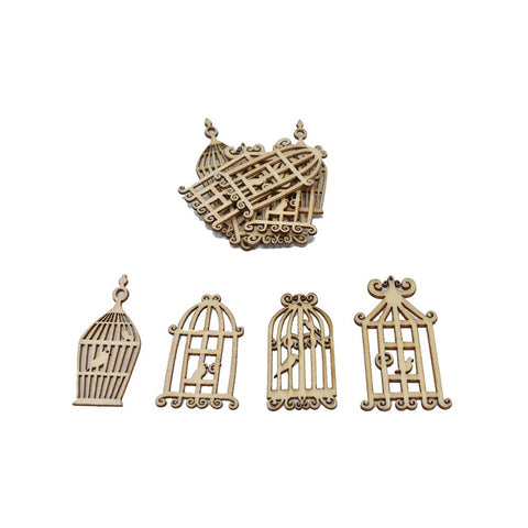 Laser Cut Assorted Wood Birdcages, Natural, 12-Piece