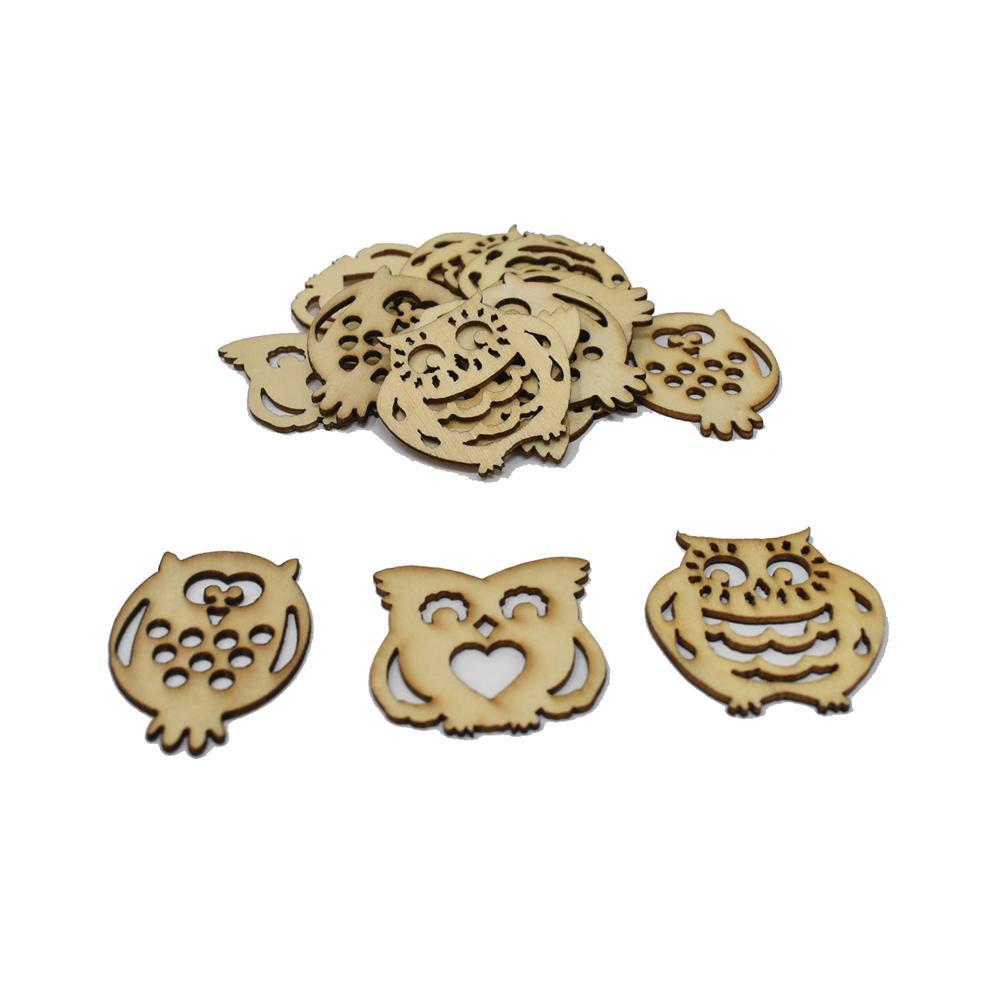 Laser Cut Assorted Wood Owls, Natural, 12-Piece