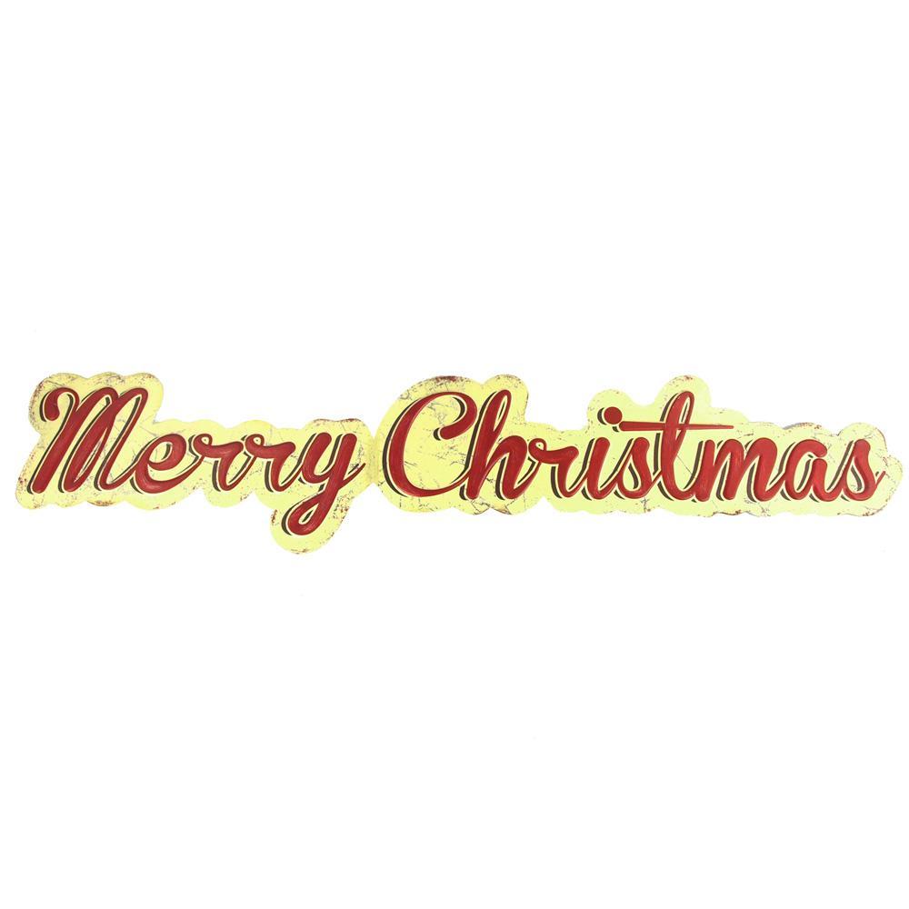 Vintage Style Hanging Metal "Merry Christmas" Sign, Red/Yellow, 35-1/2-Inch x 7-1/2-Inch