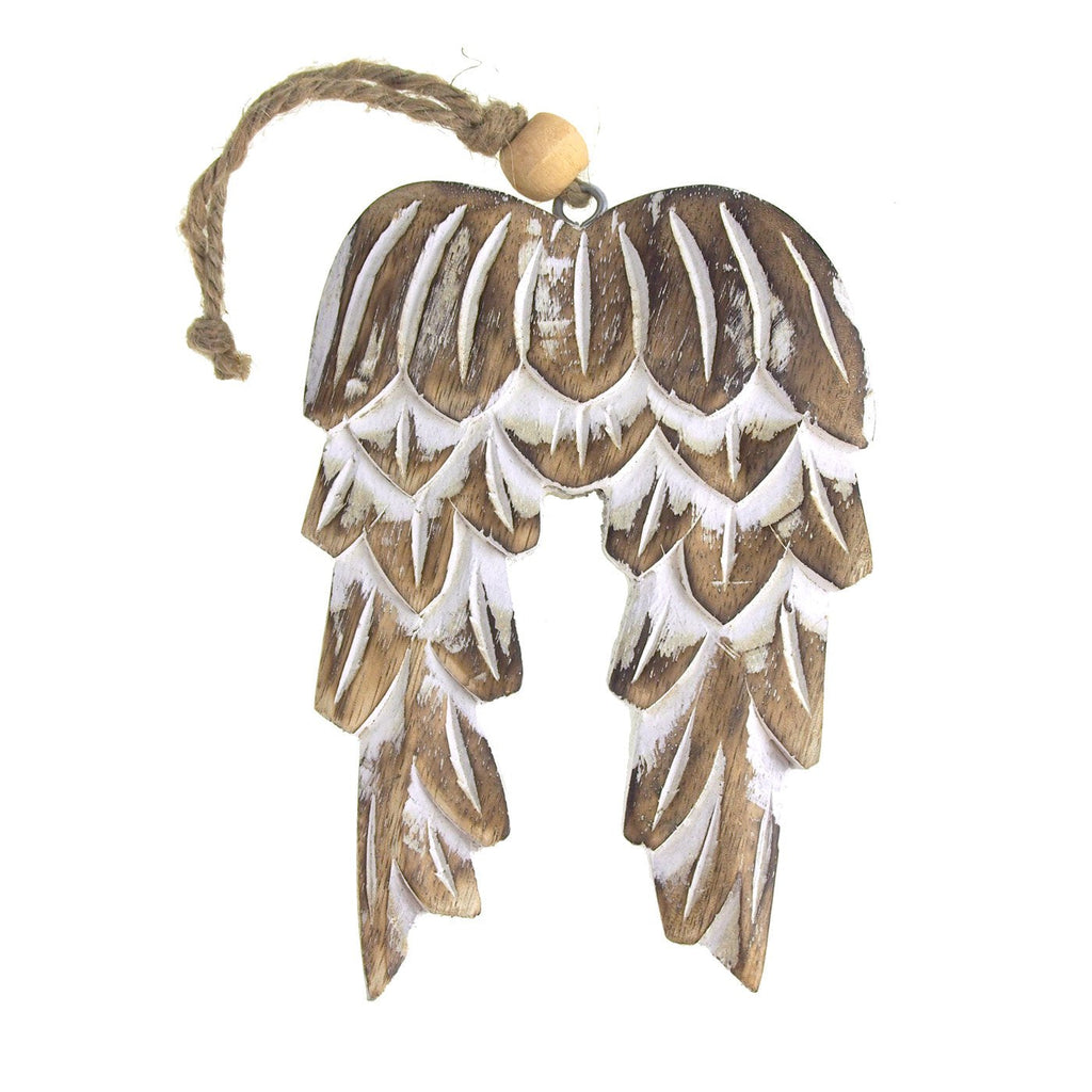 Wooden Angel Wing Christmas Ornament, Natural, 6-Inch