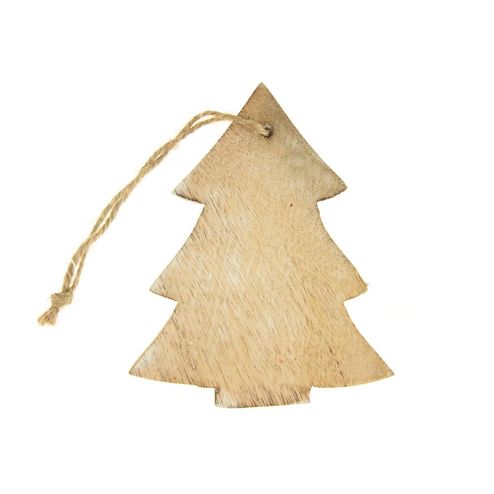 Hanging Wood Christmas Tree Ornament, White Wash, 4-3/4-Inch
