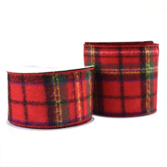 Christmas Flannel Plaid Wired Edge Ribbon, Red/Blue/Green, 10-Yard