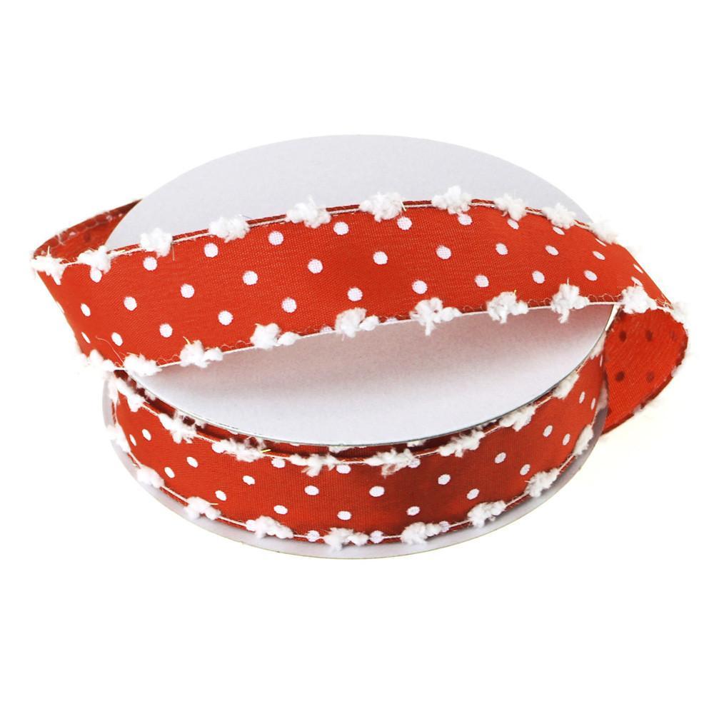 Polka Dot Snow Polyester Holiday Christmas Ribbon, 7/8-Inch, 10 Yards, Red