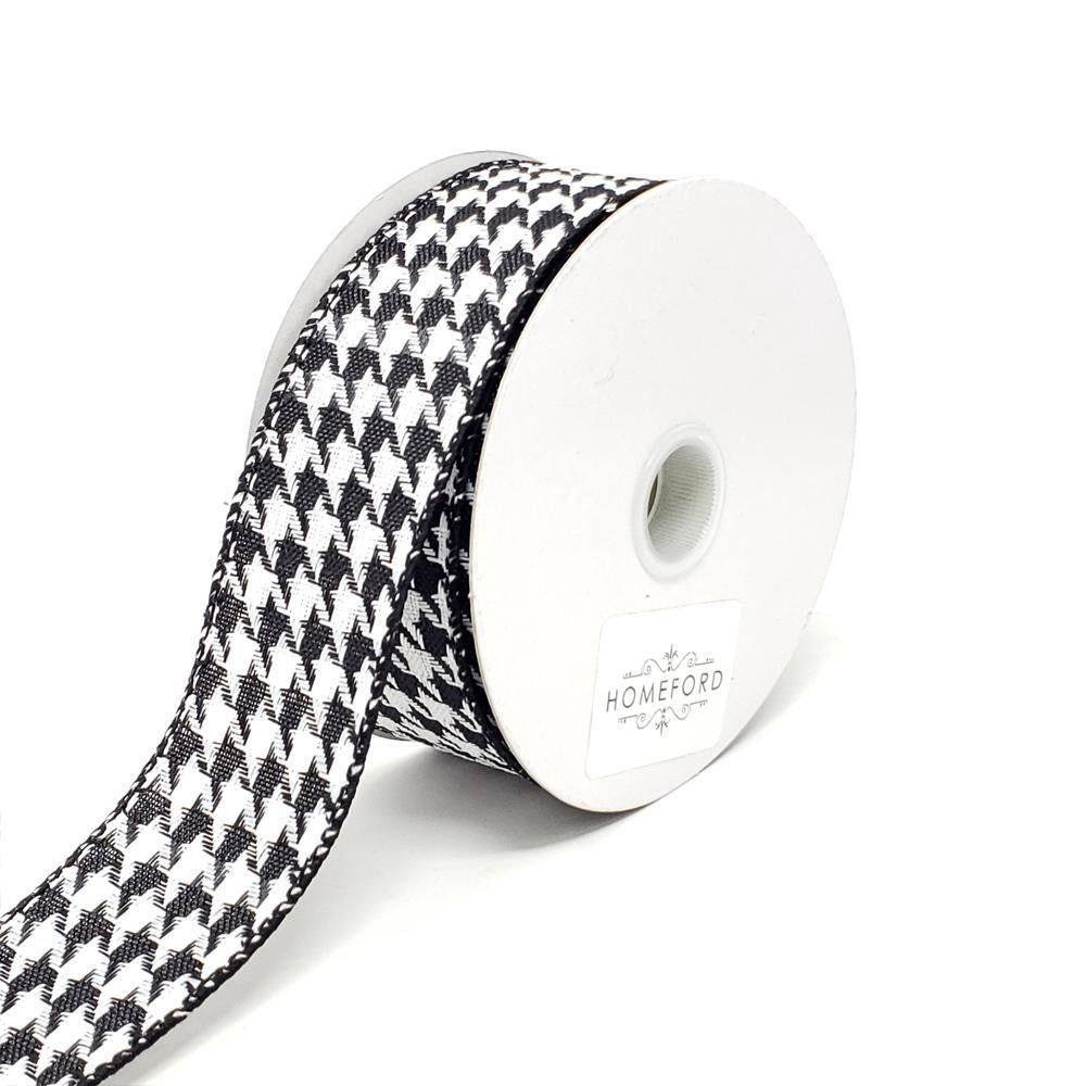 Christmas Houndstooth Woven Wired Ribbon, Black/White, 10-Yard