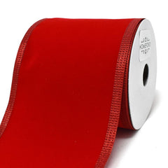 Red Velvet Metallic-Colored Trim Wired Ribbon, 4-Inch, 10-Yard