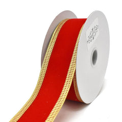 Red Velvet Metallic-Colored Trim Wired Ribbon, 1-1/2-Inch, 10-Yard