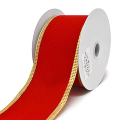 Red Velvet Metallic-Colored Trim Wired Ribbon, 2-1/2-Inch, 10-Yard