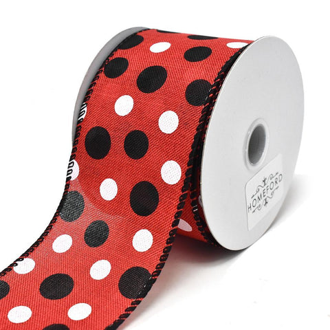 Polka Dot Red Linen Wired Ribbon, 2-1/2-Inch, 10-Yard