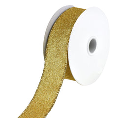 Christmas Flat Glitter Wired Edge Ribbon, 10-Yard