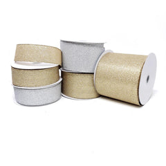 Christmas Flat Glitter Wired Edge Ribbon, 10-Yard