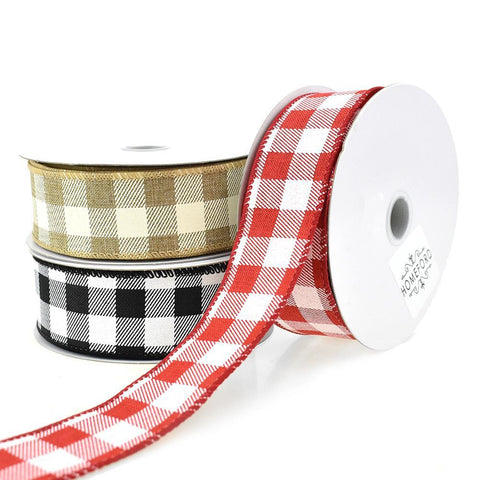 Printed Gingham Patterned Wired Ribbon, 1-1/2-Inch, 10-Yard