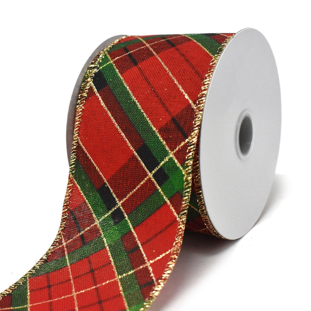 Christmas Diagonal Tartan Plaid Wired Ribbon, 2-1/2-Inch, 10-Yard