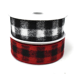 Christmas Brushed Square Plaid Wired Ribbon, 10-yard