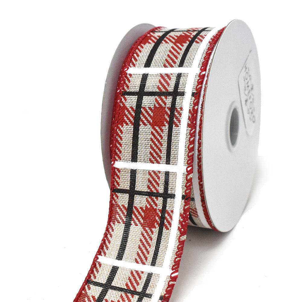 Natural Plaid Pattern Wired Ribbon, 1-1/2-Inch, 10-Yard