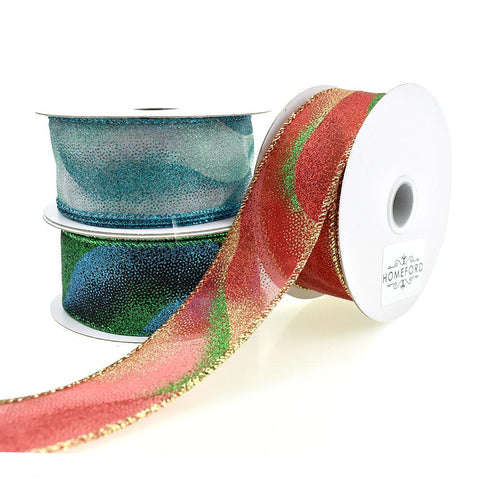 Sheer Glitter Mist Wired Edge Christmas Ribbon, 1-1/2-Inch, 10-Yard