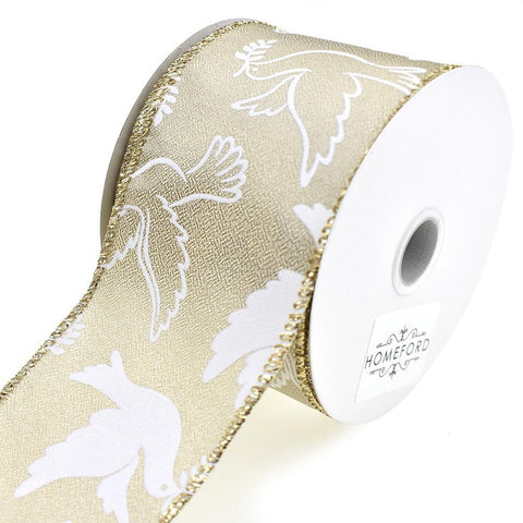 Platinum Satin White Doves Wired Ribbon, 2-1/2-Inch, 10-Yard