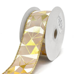 Metallic and White Abstract Wired Ribbon, 1-1/2-Inch, 10-Yard