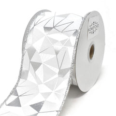 Metallic and White Abstract Wired Ribbon, 2-1/2-Inch, 10-Yard