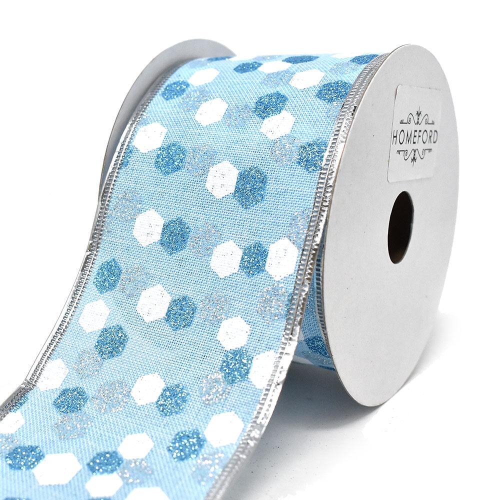 Linen Heaxgon Wired Ribbon, White/Blue, 2-1/2-Inch, 10-Yard