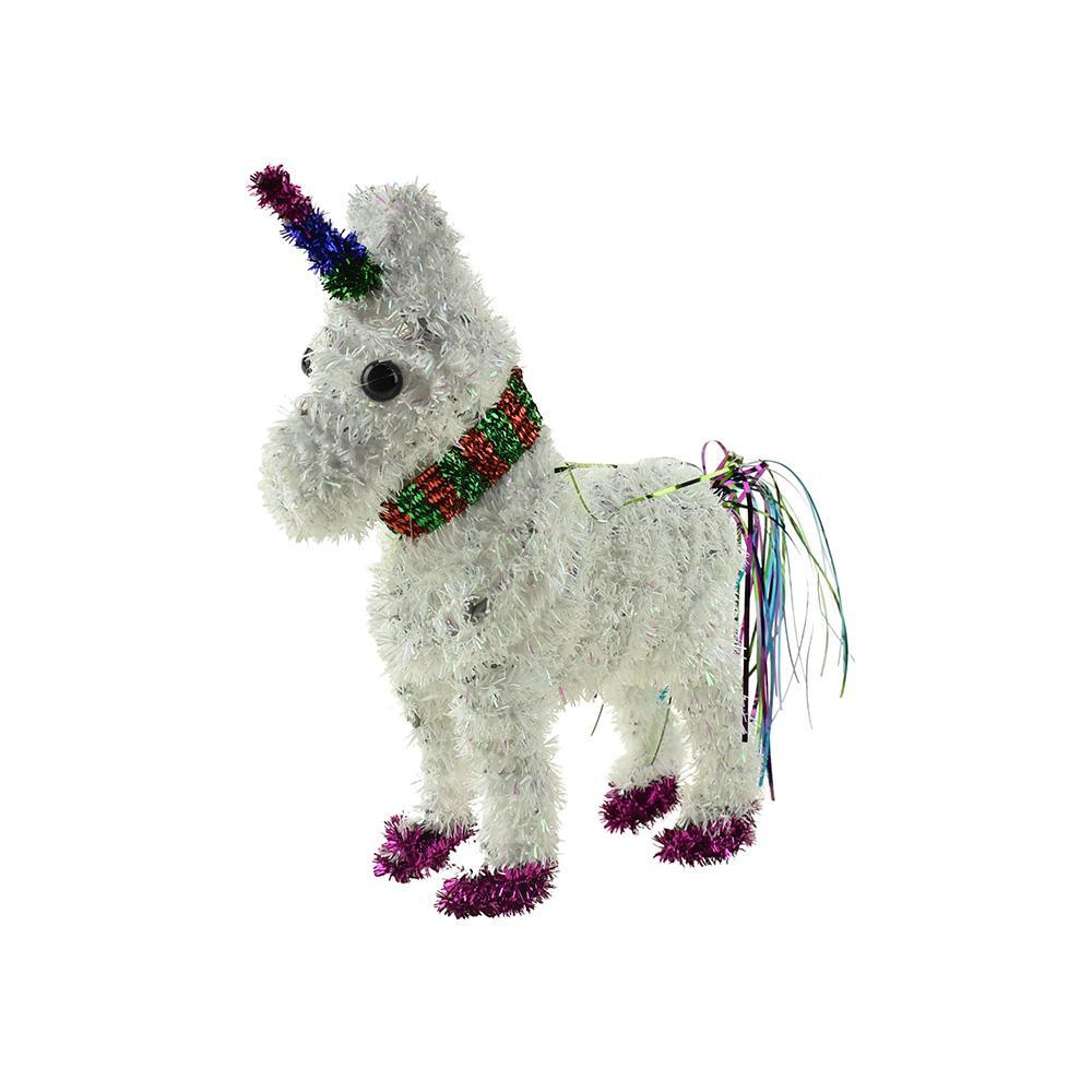 Tinsel Unicorn Tabletop Christmas Decoration, White, 6-1/2-Inch