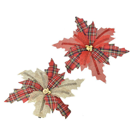 Burlap Poinsettia Clip On Christmas Tree Ornament, Assorted Colors, 9-Inch, 2-Piece