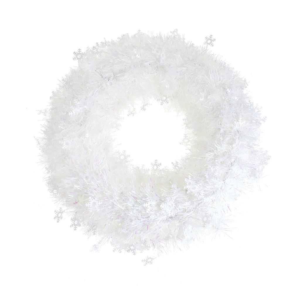 Metallic Tinsel Snowflake Wreath, White, 18-Inch