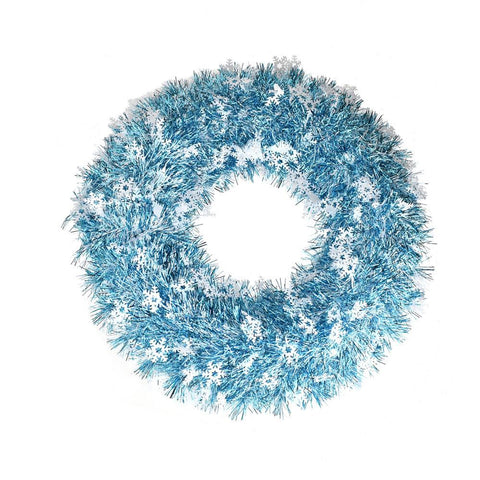 Metallic Tinsel Snowflake Wreath, Turquoise, 18-Inch