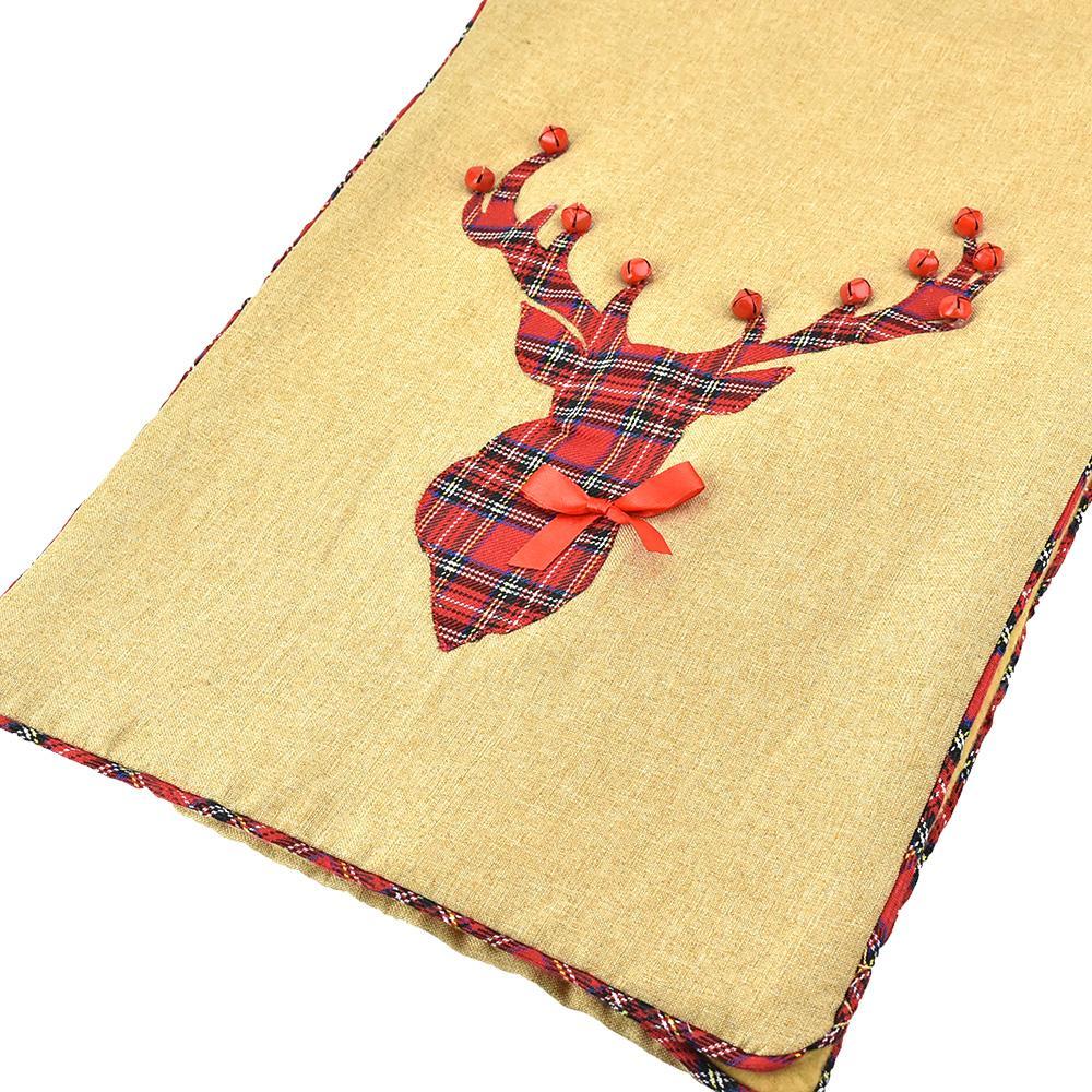Plaid Reindeer with Jingle Bells Table Runner, 72-Inch
