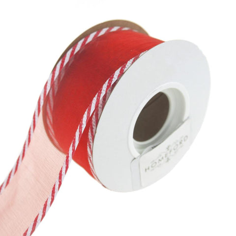 Sheer Wired Organza with Candy Cane Trim, Red, 1-1/2-Inch, 10 Yards