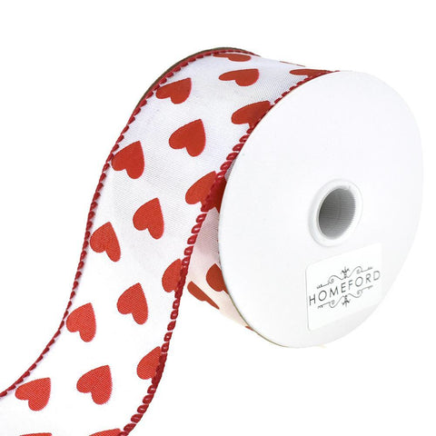 Red Hearts Printed Wired Ribbon, 1-1/2-Inch, 10-Yard