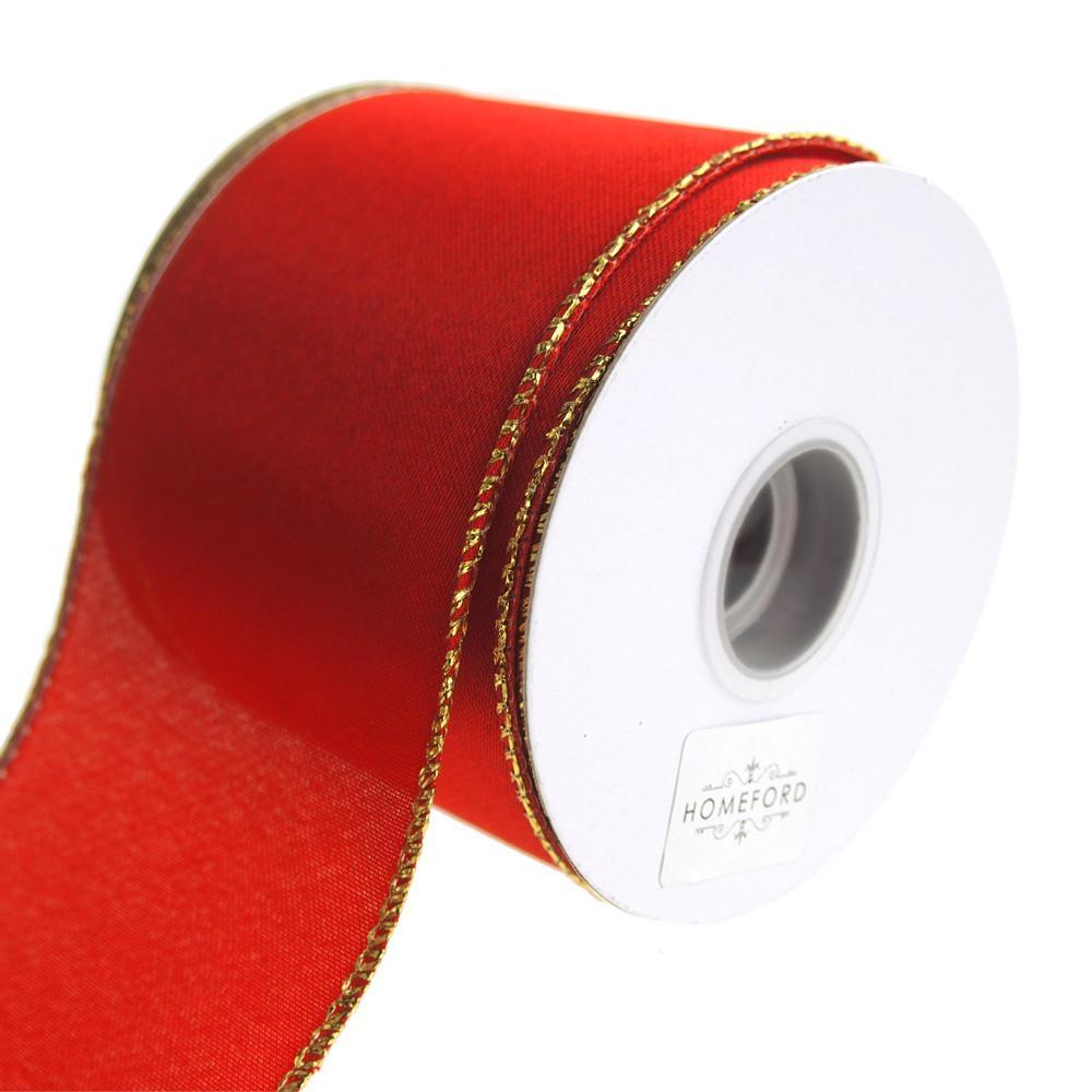 Metallic Edge Wired Christmas Holiday Ribbon, Red, 2-1/2-Inch, 10 Yards