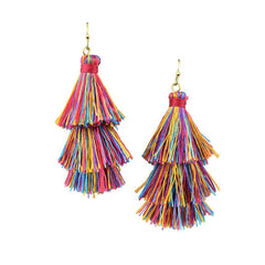 Three Layer Tassel Earrings, 2-1/4-Inch