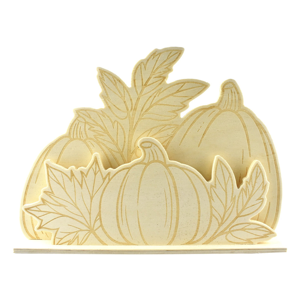 Pumpkin and Leaf Wooden Table Top Decoration, 9-3/8-Inch