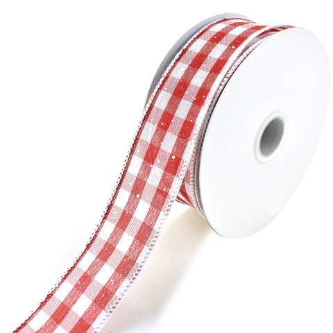 Snowy Gingham Checkered Wired Ribbon, 1-1/2-Inch, 20-Yard